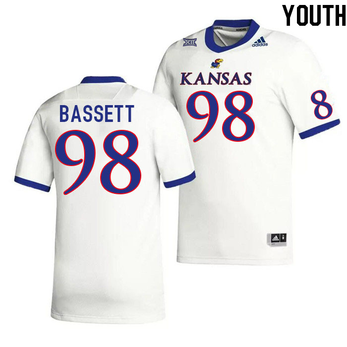Youth #98 Lance Bassett Kansas Jayhawks College Football Jerseys Stitched Sale-White